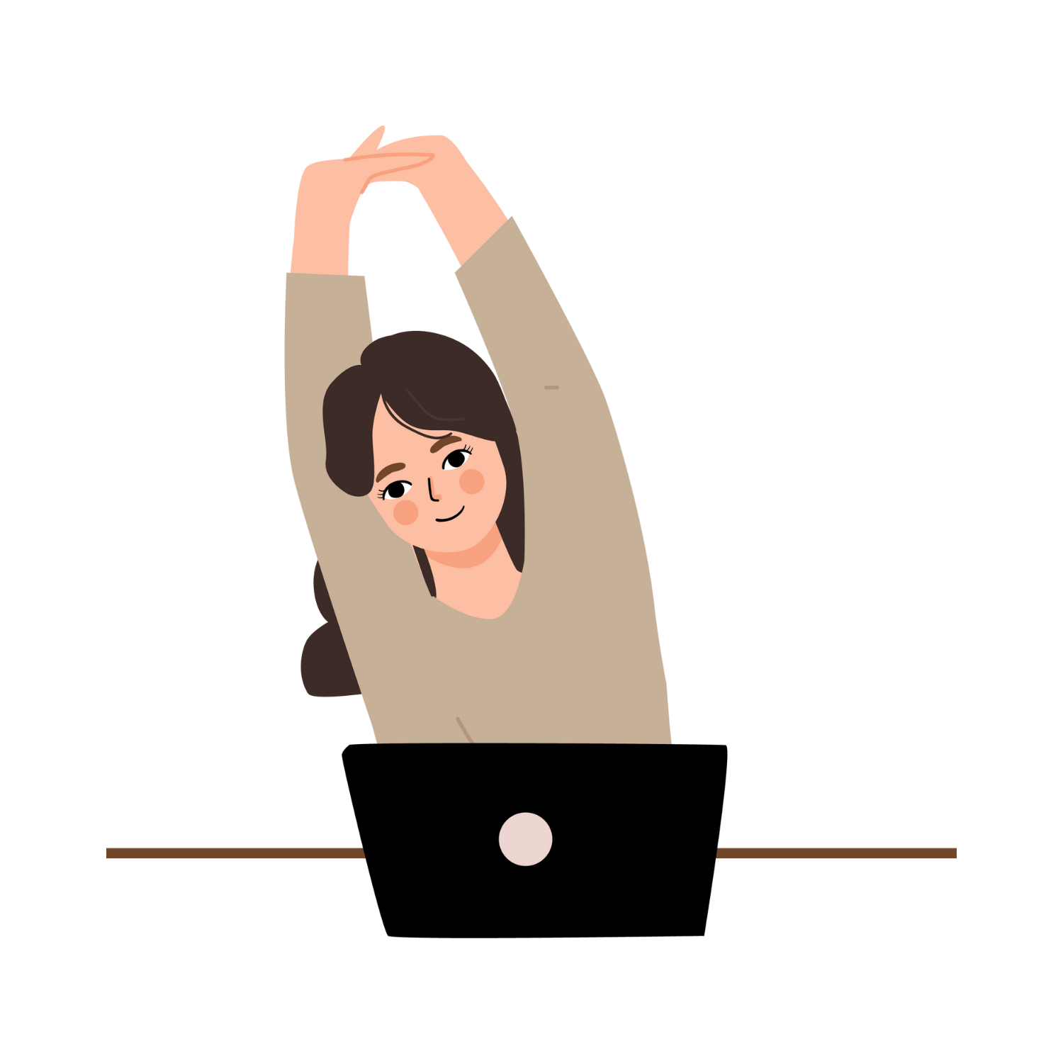 My Mindful VA Woman stretching in front of laptop